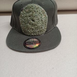 Green Snapback Hat with Textured Crochet Granny Square Patch